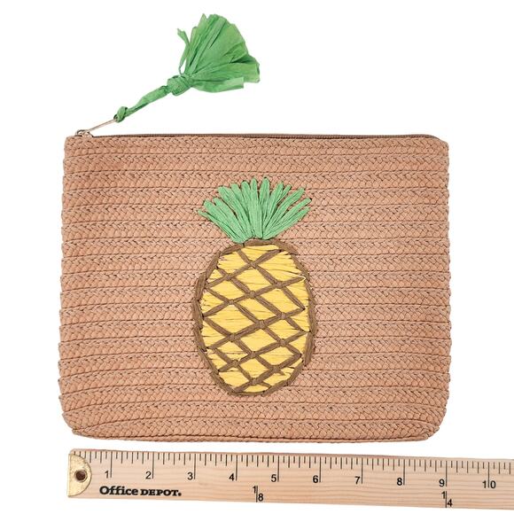 Mud Pie Braided Straw Carry All Cosmetic Bag Pineapple Clutch Purse Zip Top - Picture 5 of 9
